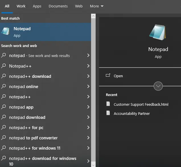 Open notepad